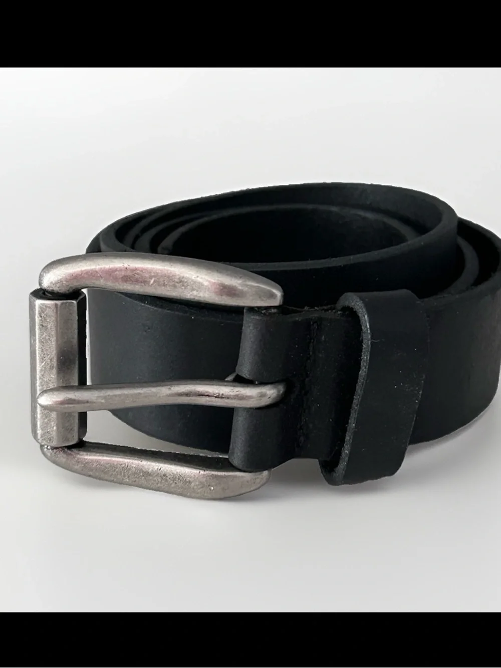 Black Leather Belt Mens Sz 46 Silver Buckle Made in Mexico